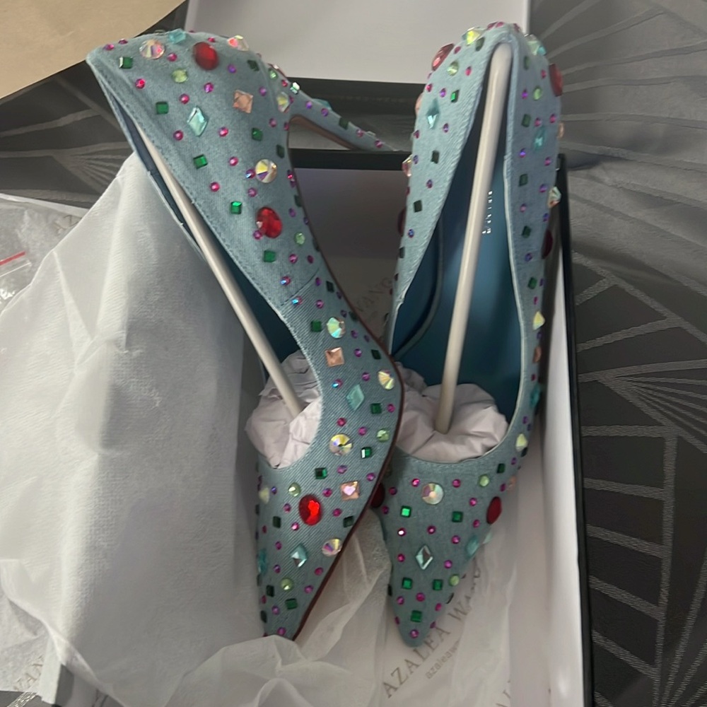 Azalea Wang - Camellia Blue Denim Bling Pumps Size 10